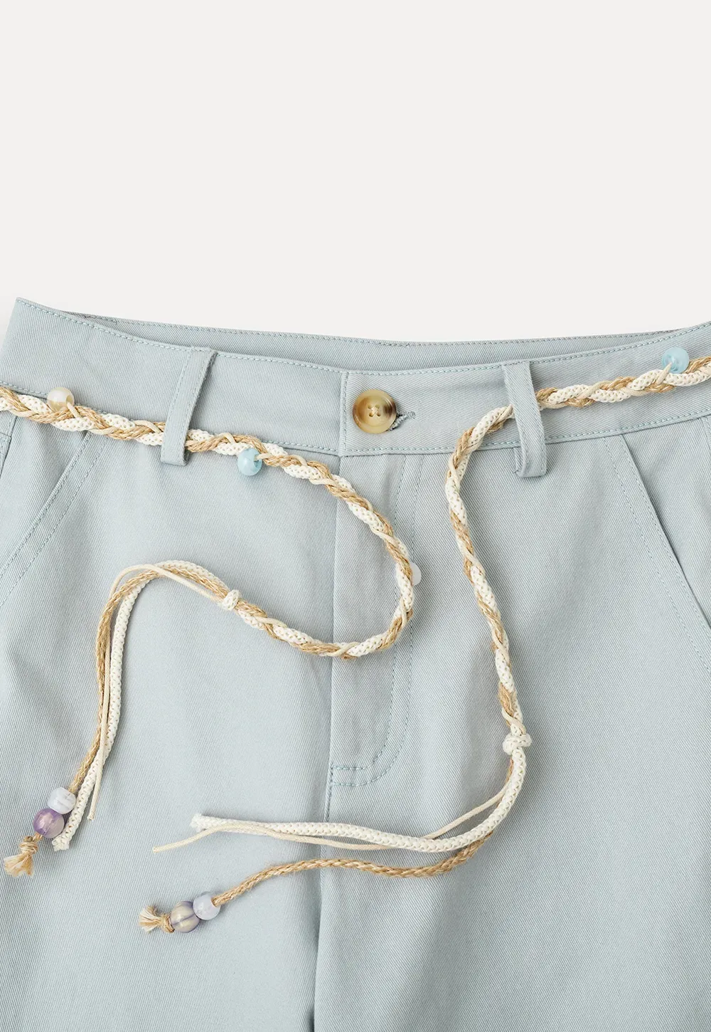 High Waist Wide Leg Pants with Braided Cord Detail