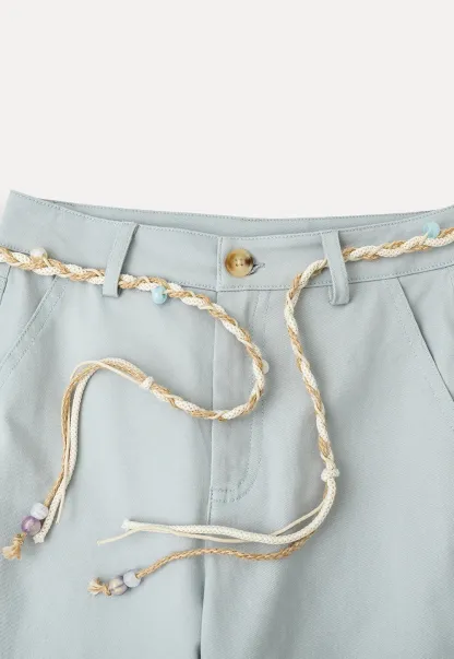 High Waist Wide Leg Pants with Braided Cord Detail