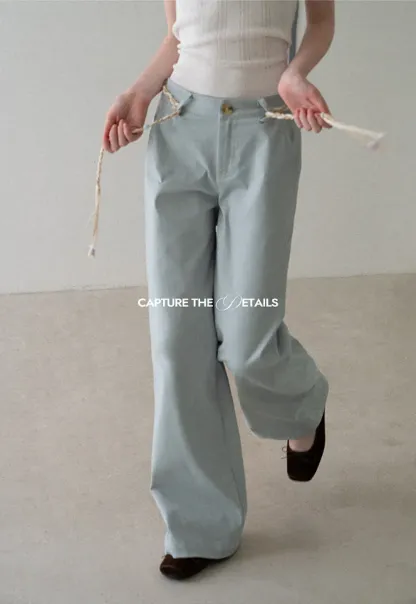 High Waist Wide Leg Pants with Braided Cord Detail