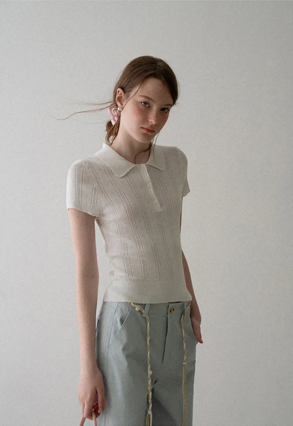 High Waist Wide Leg Pants with Braided Cord Detail