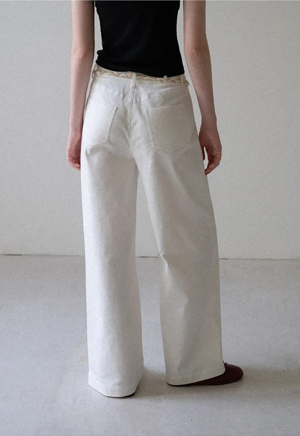 High Waist Wide Leg Pants with Braided Cord Detail