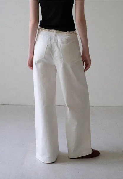 High Waist Wide Leg Pants with Braided Cord Detail
