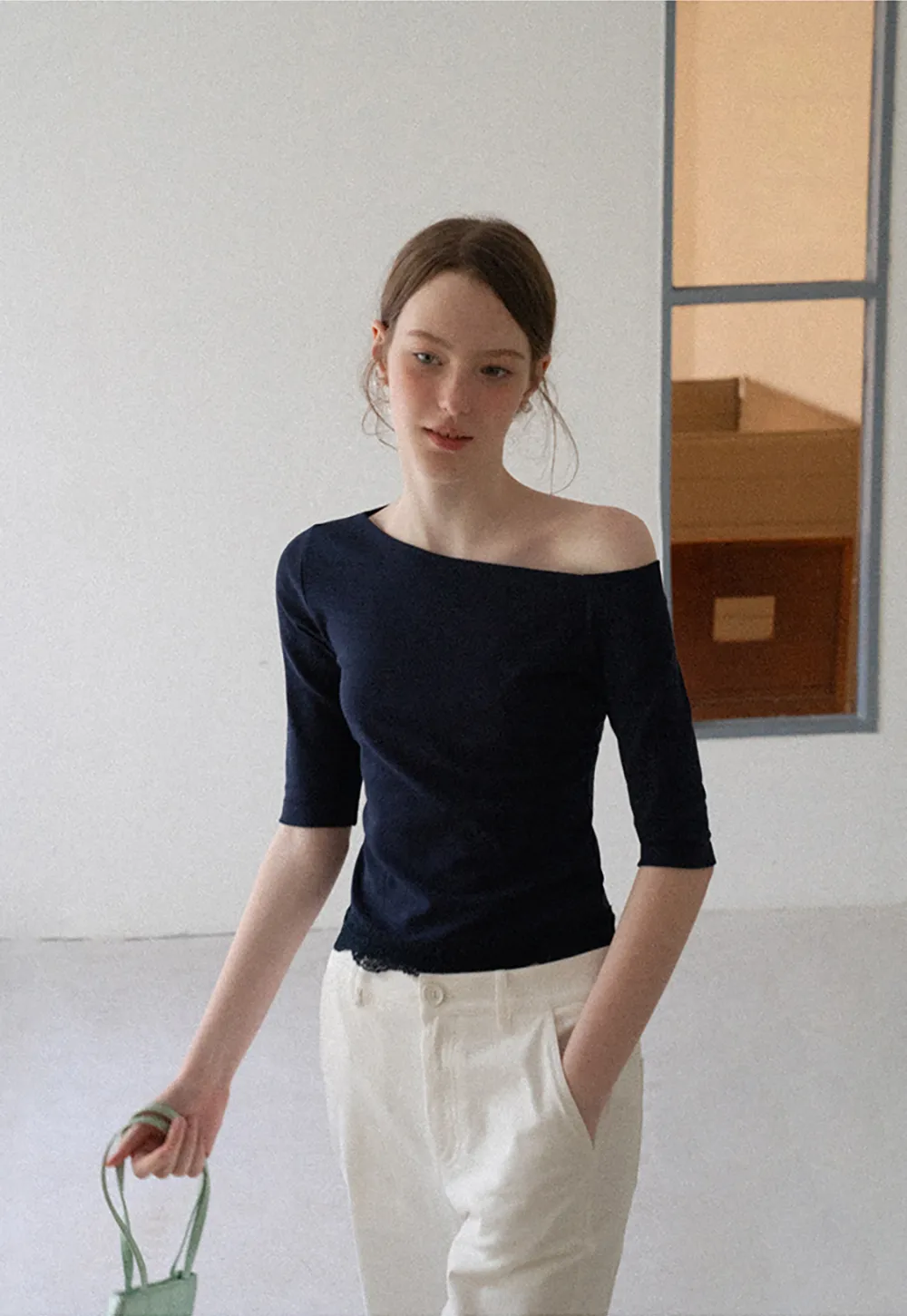 High Waist Wide Leg Pants with Braided Cord Detail