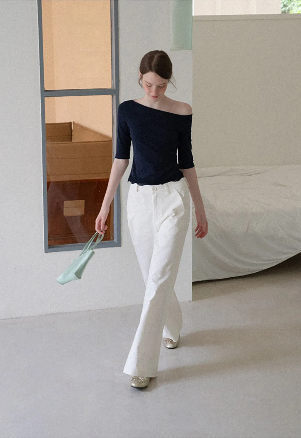 High Waist Wide Leg Pants with Braided Cord Detail