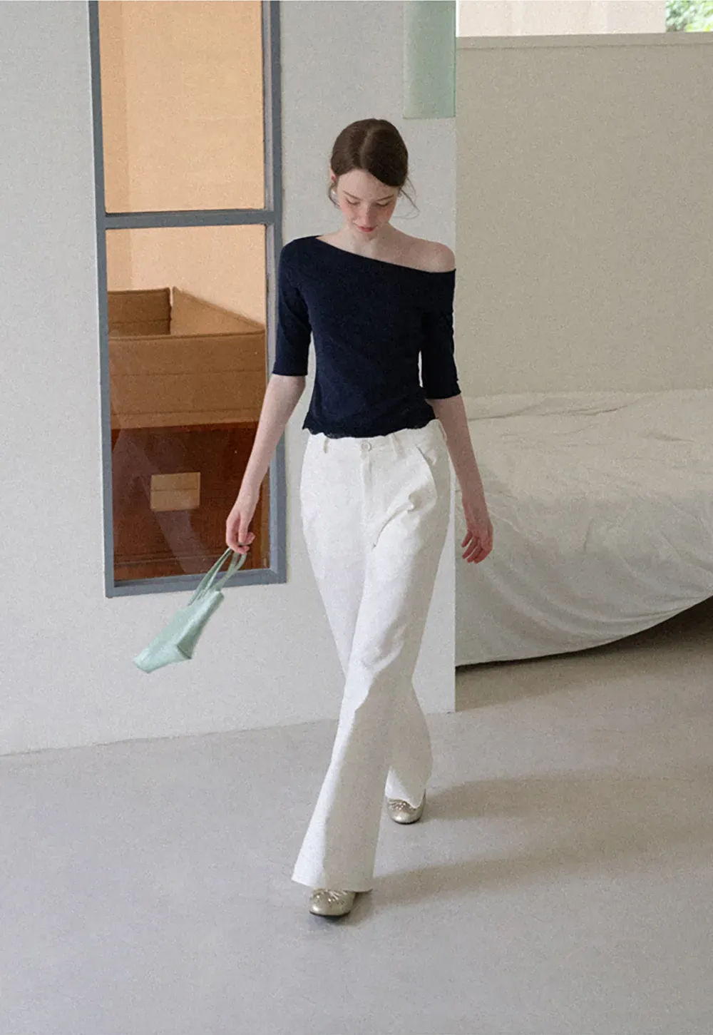 High Waist Wide Leg Pants with Braided Cord Detail