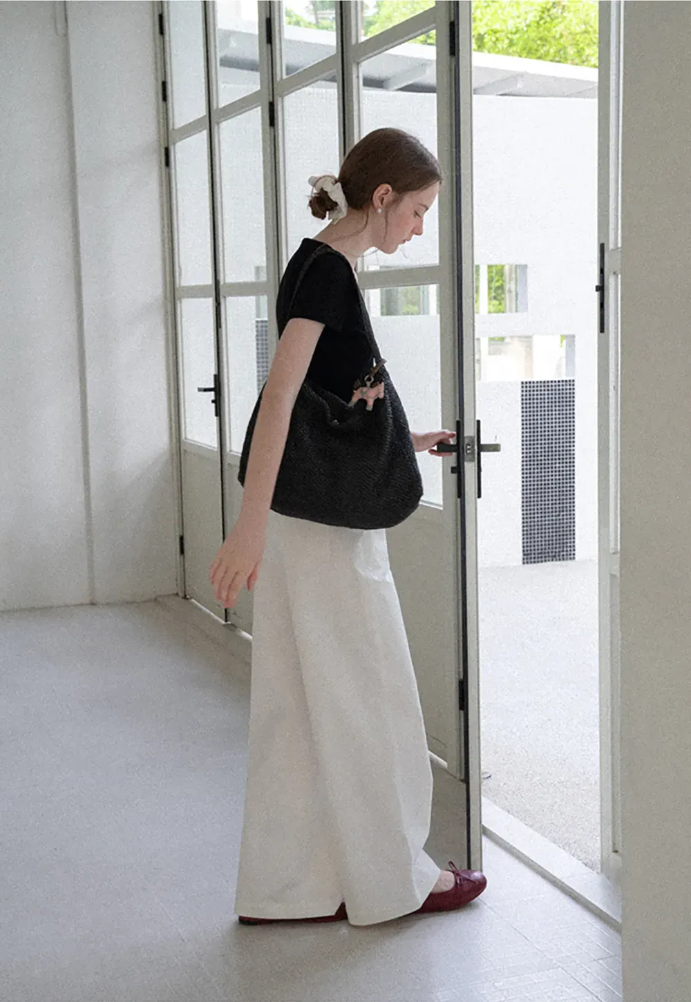 High Waist Wide Leg Pants with Braided Cord Detail
