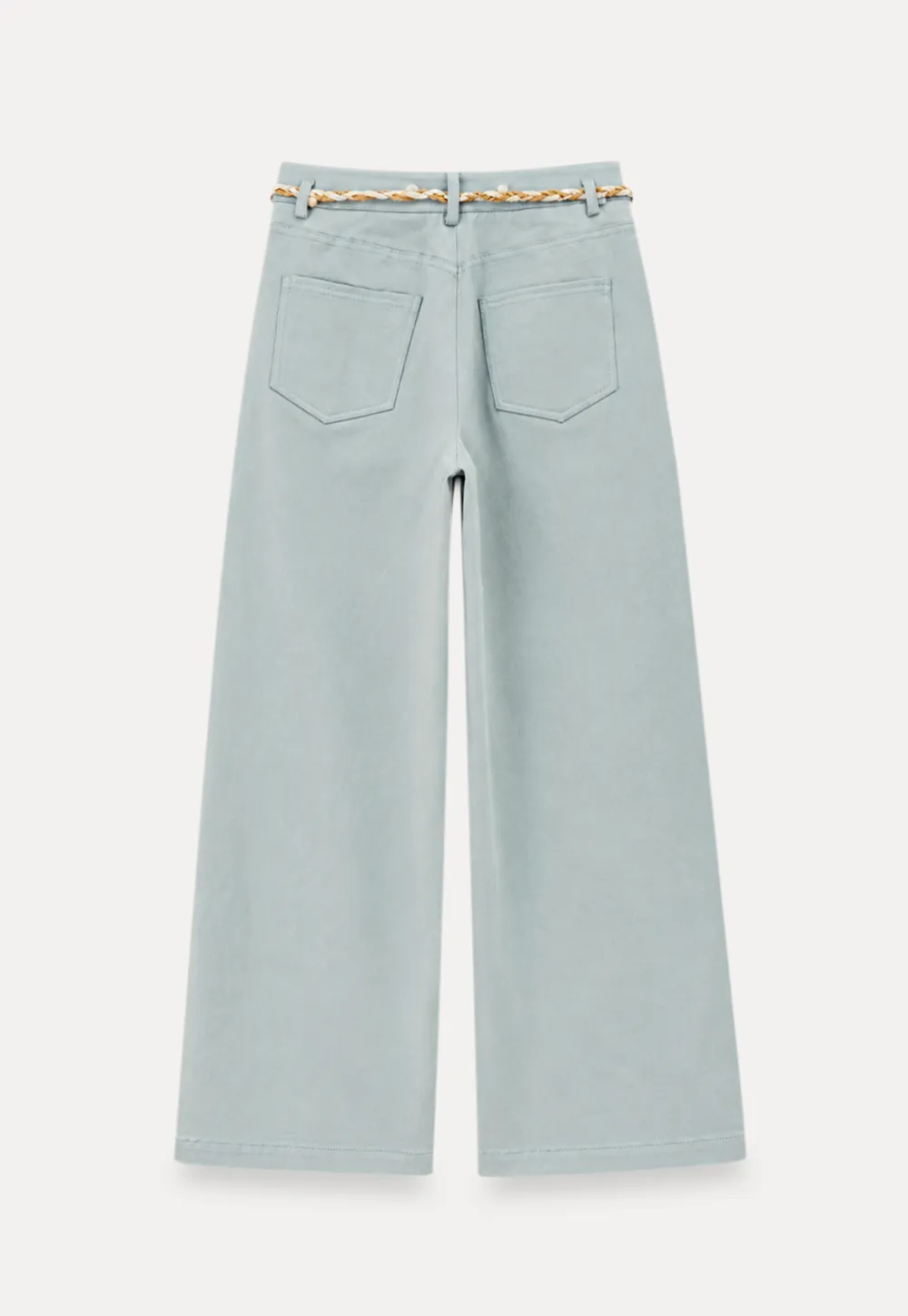 High Waist Wide Leg Pants with Braided Cord Detail