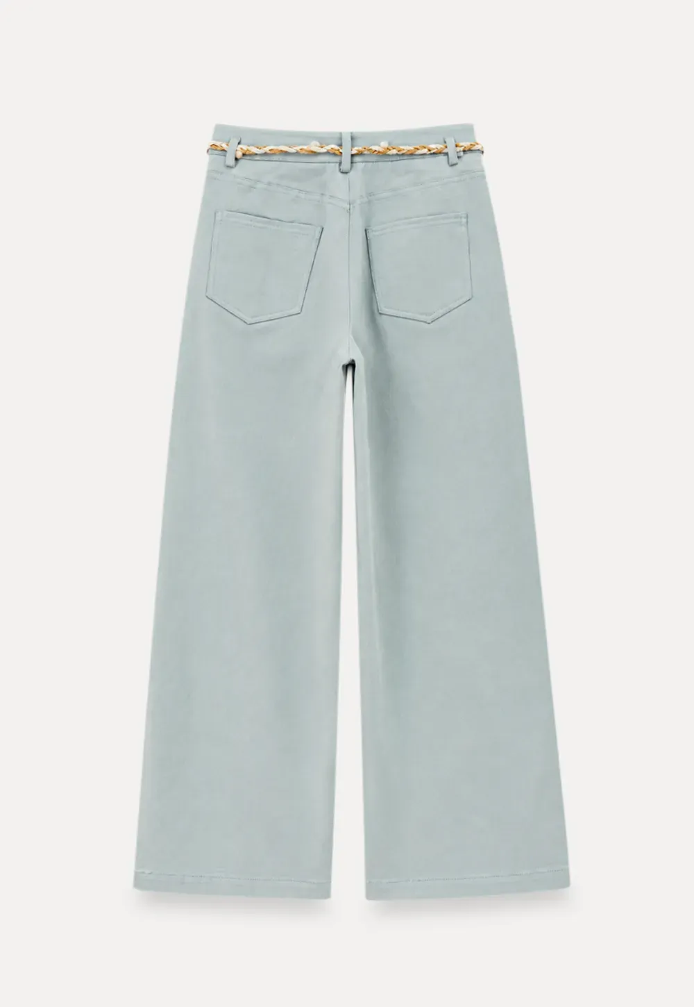High Waist Wide Leg Pants with Braided Cord Detail