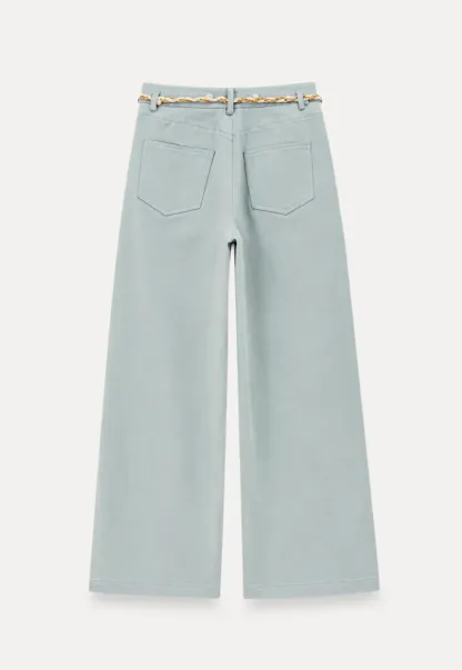 High Waist Wide Leg Pants with Braided Cord Detail