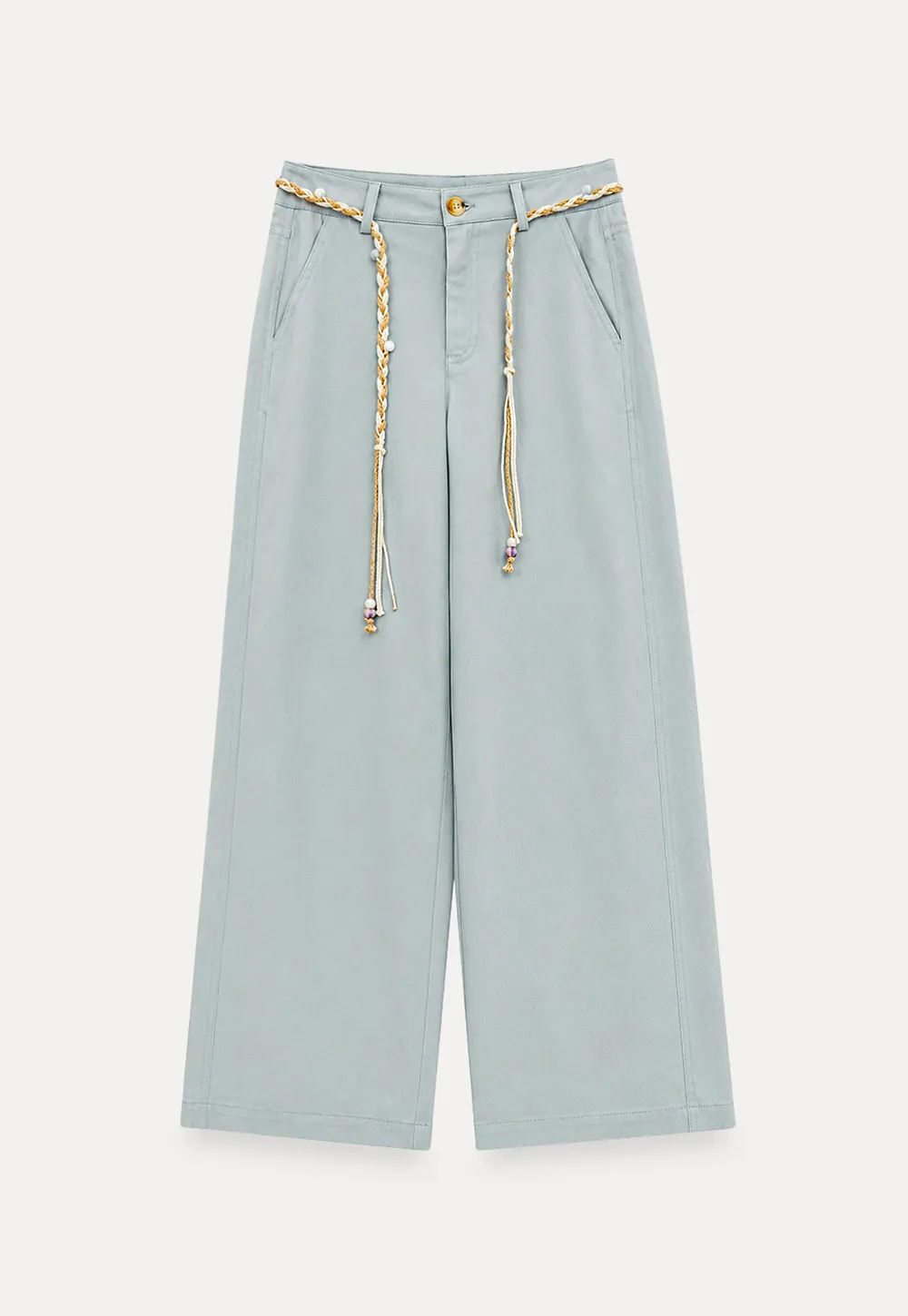 High Waist Wide Leg Pants with Braided Cord Detail