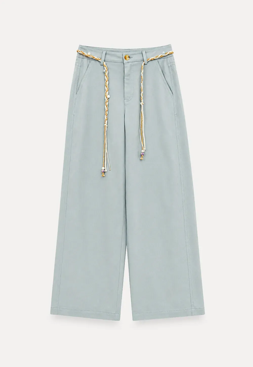 High Waist Wide Leg Pants with Braided Cord Detail