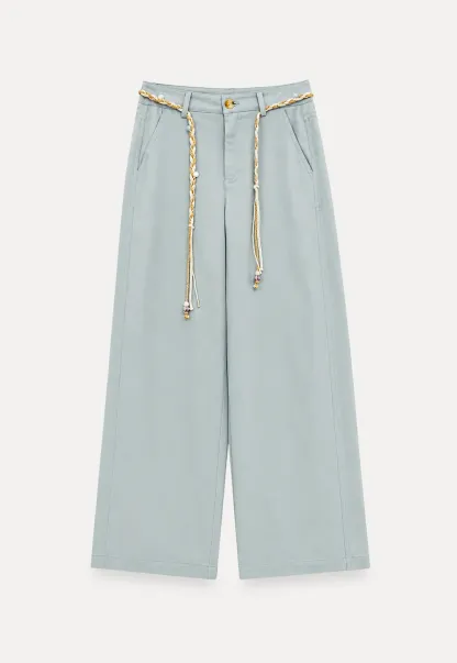 High Waist Wide Leg Pants with Braided Cord Detail