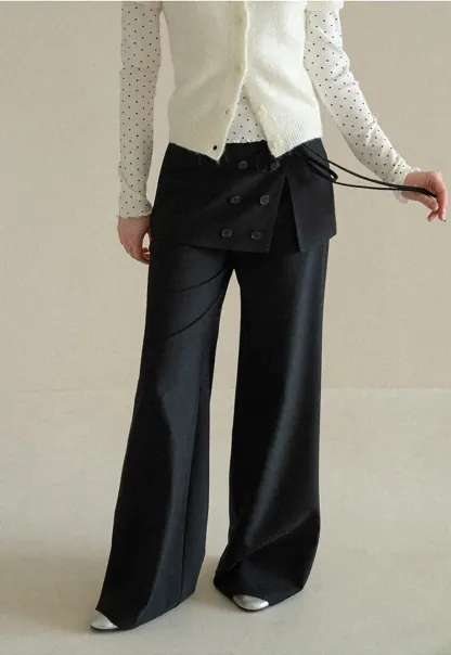 Peplum Waist Wide Leg Casual Pants