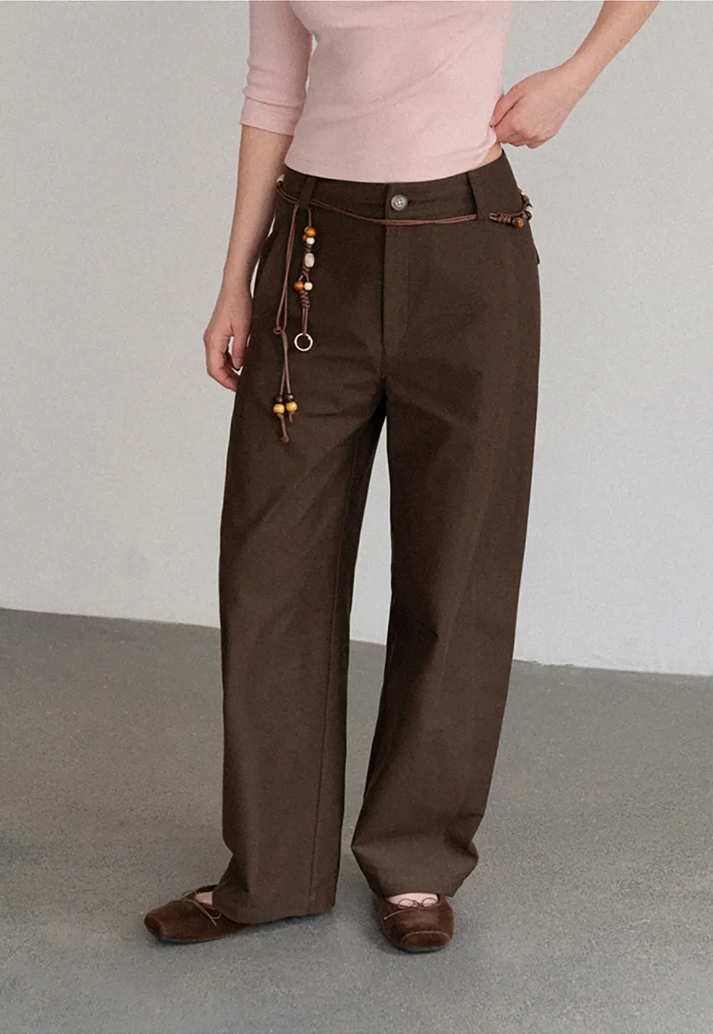 Wide Leg High Waist Belted Casual Pants