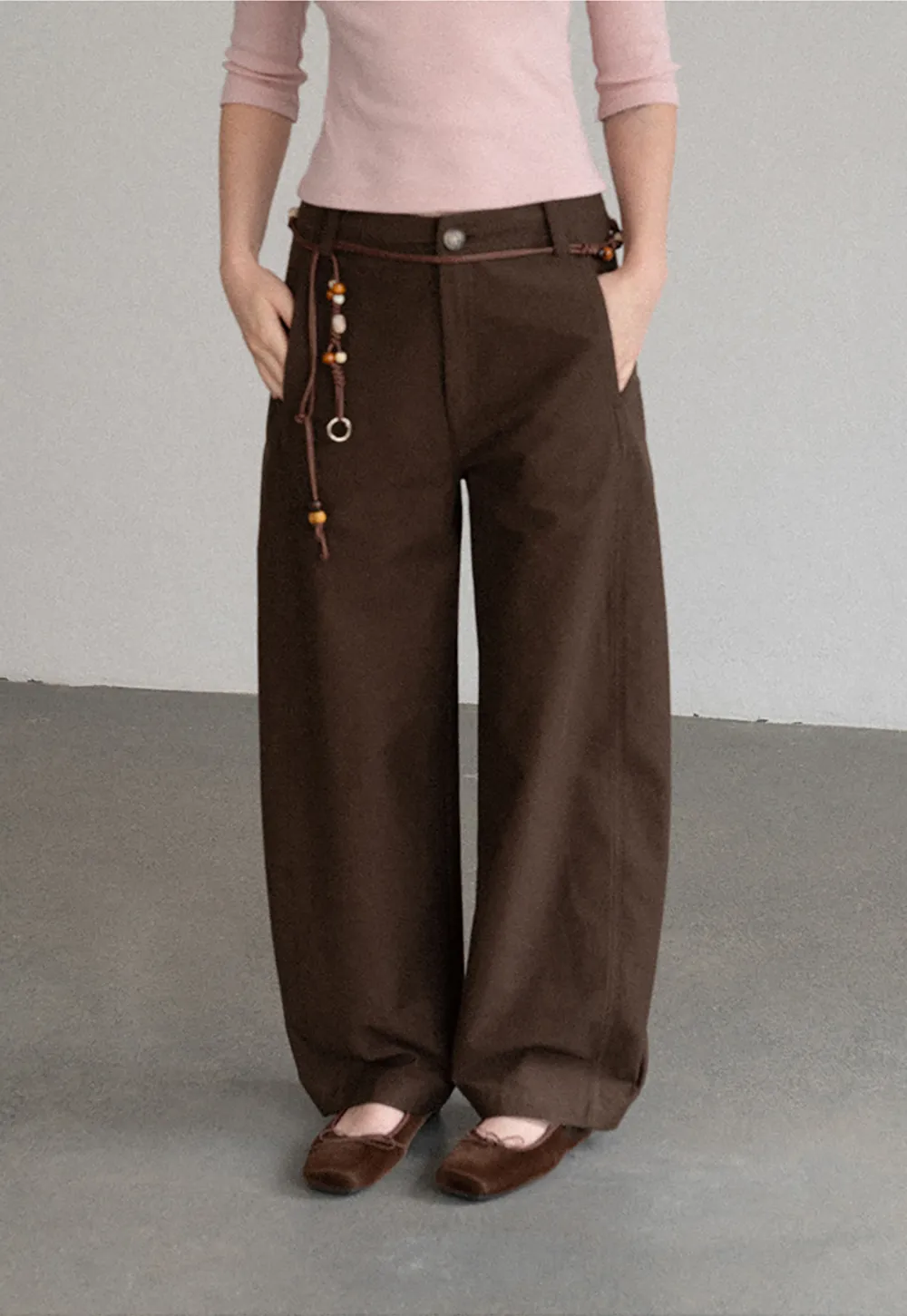 Wide Leg High Waist Belted Casual Pants