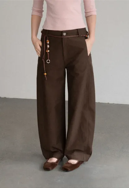 Wide Leg High Waist Belted Casual Pants
