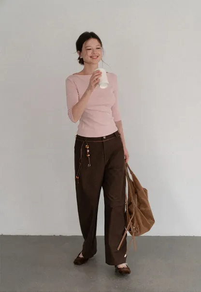 Wide Leg High Waist Belted Casual Pants