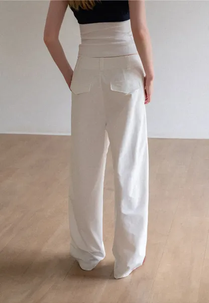 Wide Leg High Waist Belted Casual Pants