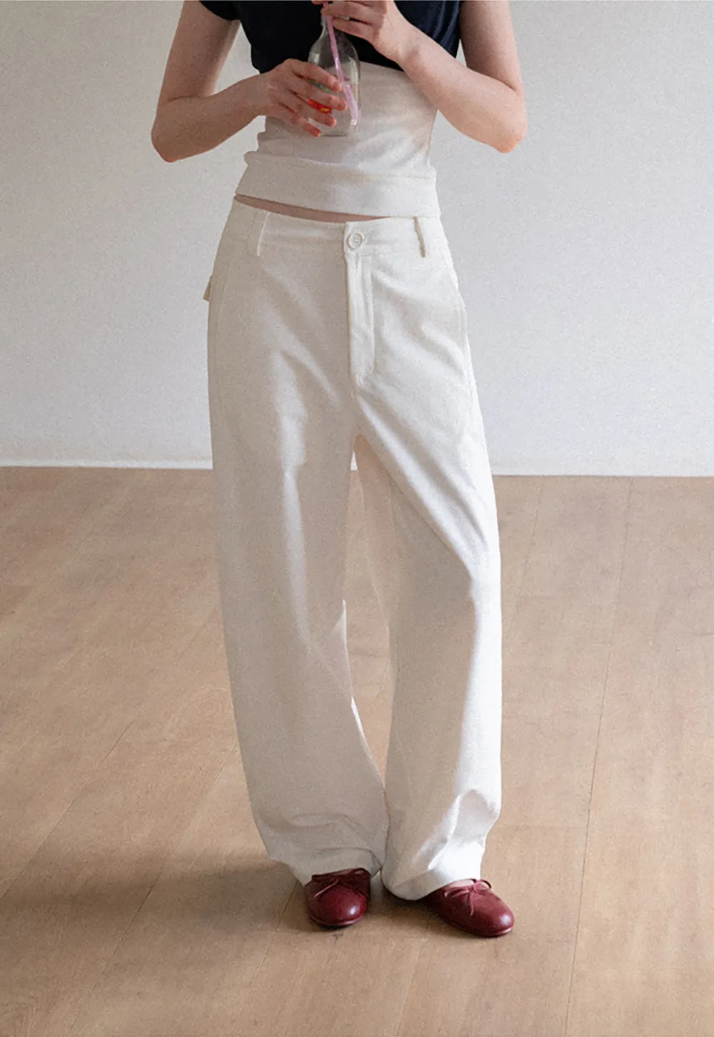 Wide Leg High Waist Belted Casual Pants