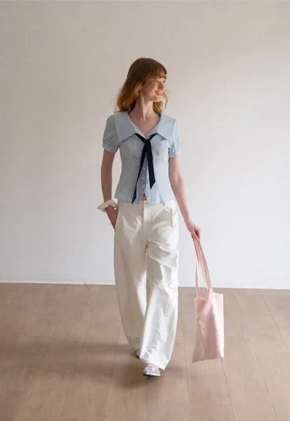 Wide Leg High Waist Belted Casual Pants