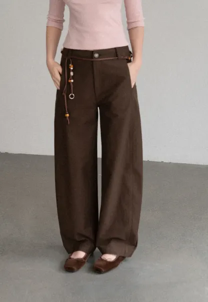 Wide Leg High Waist Belted Casual Pants