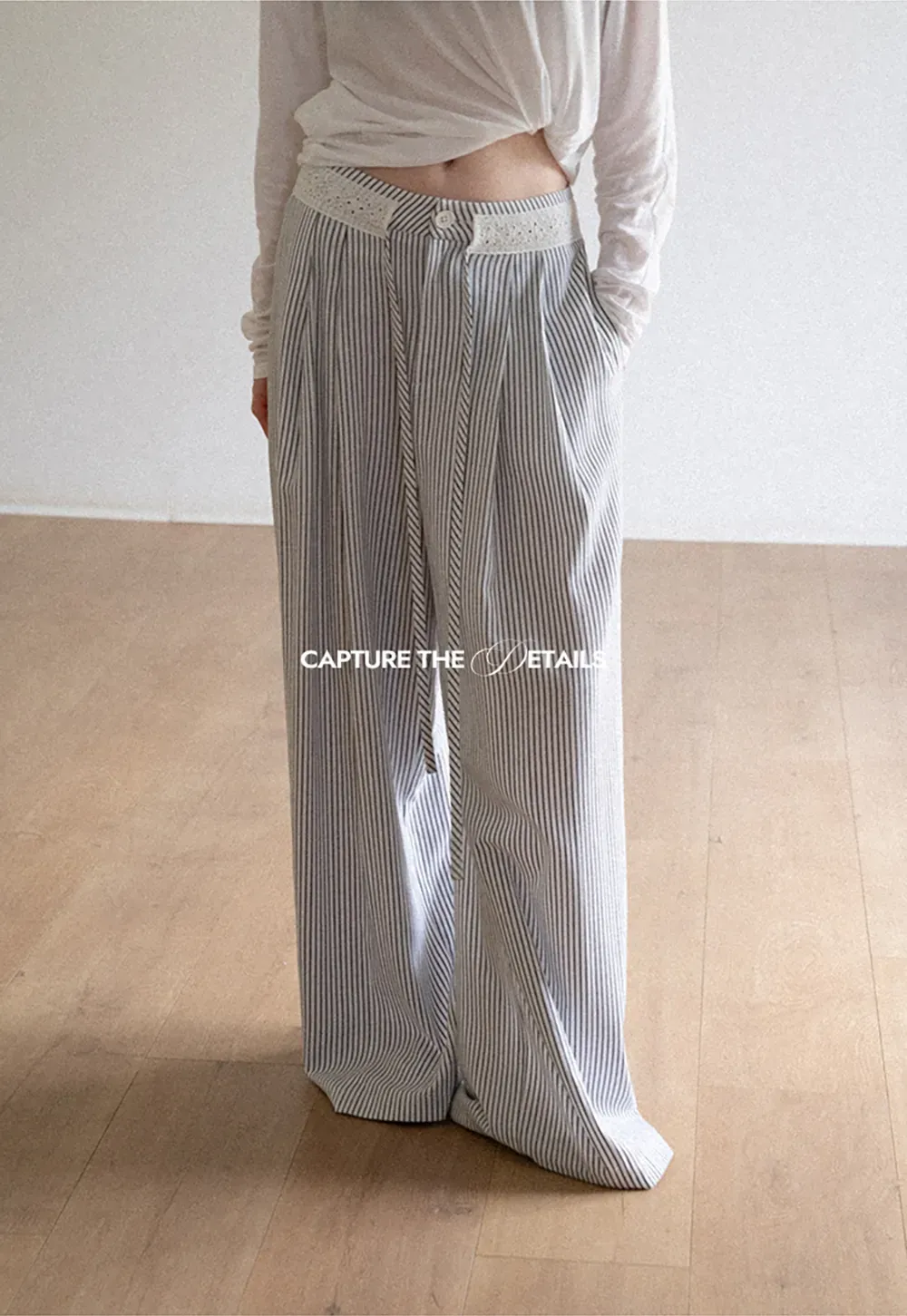 High Waist Pleated Wide Leg Striped Casual Pants