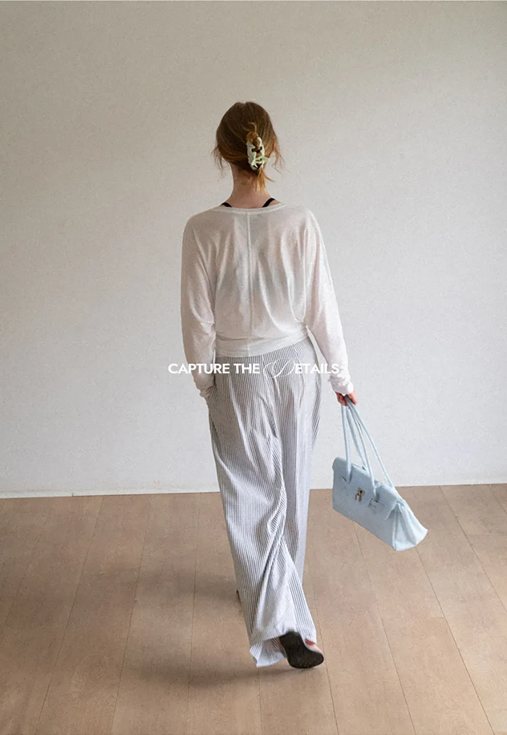 High Waist Pleated Wide Leg Striped Casual Pants