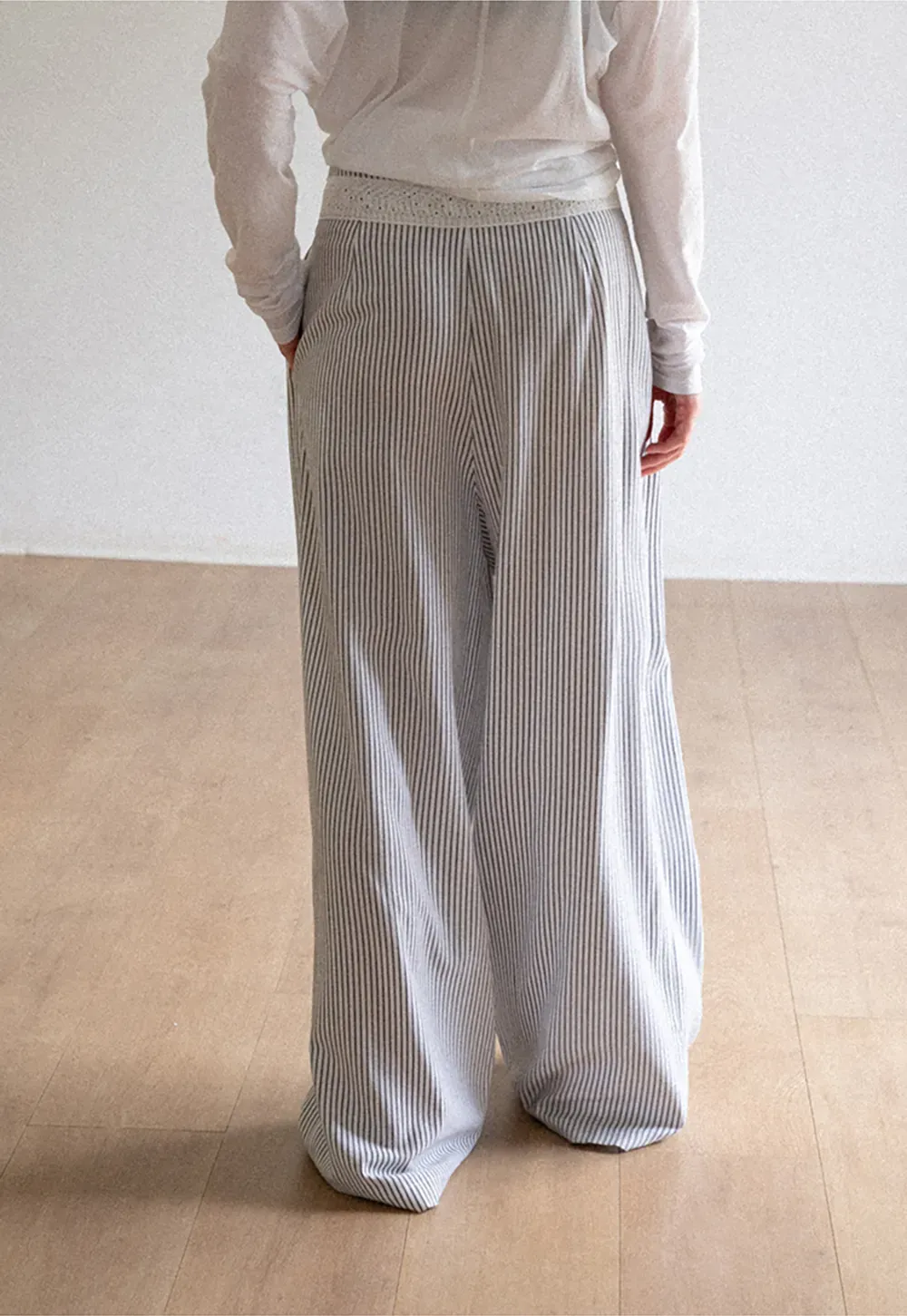 High Waist Pleated Wide Leg Striped Casual Pants