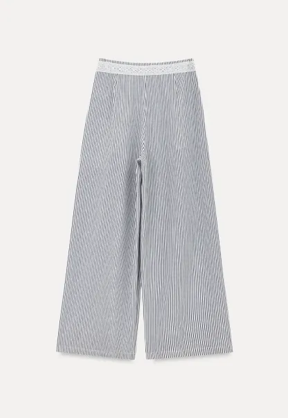 High Waist Pleated Wide Leg Striped Casual Pants