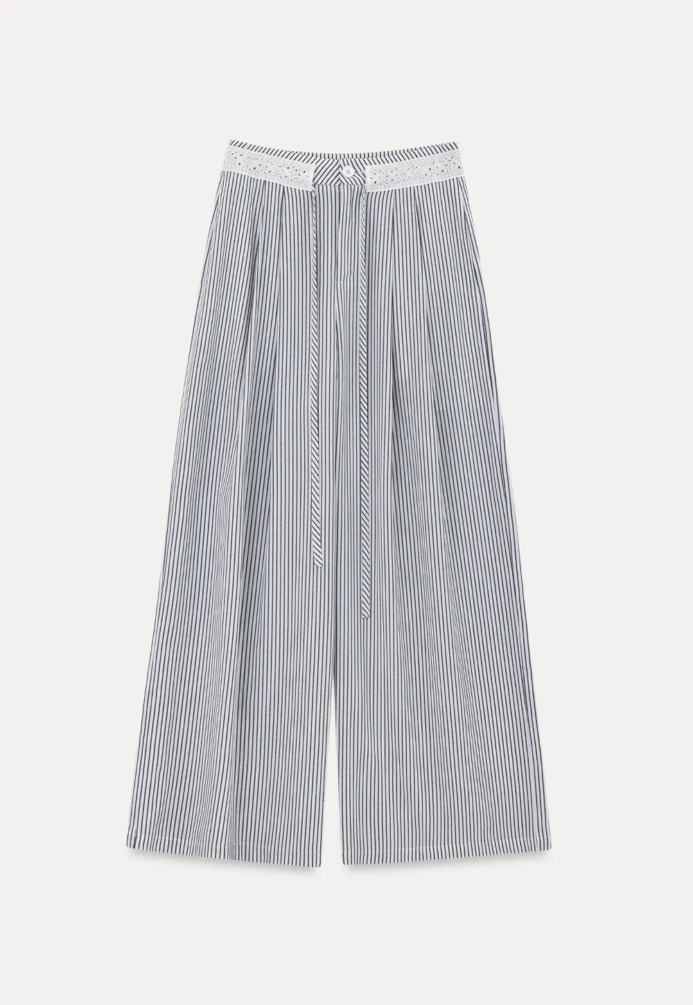 High Waist Pleated Wide Leg Striped Casual Pants