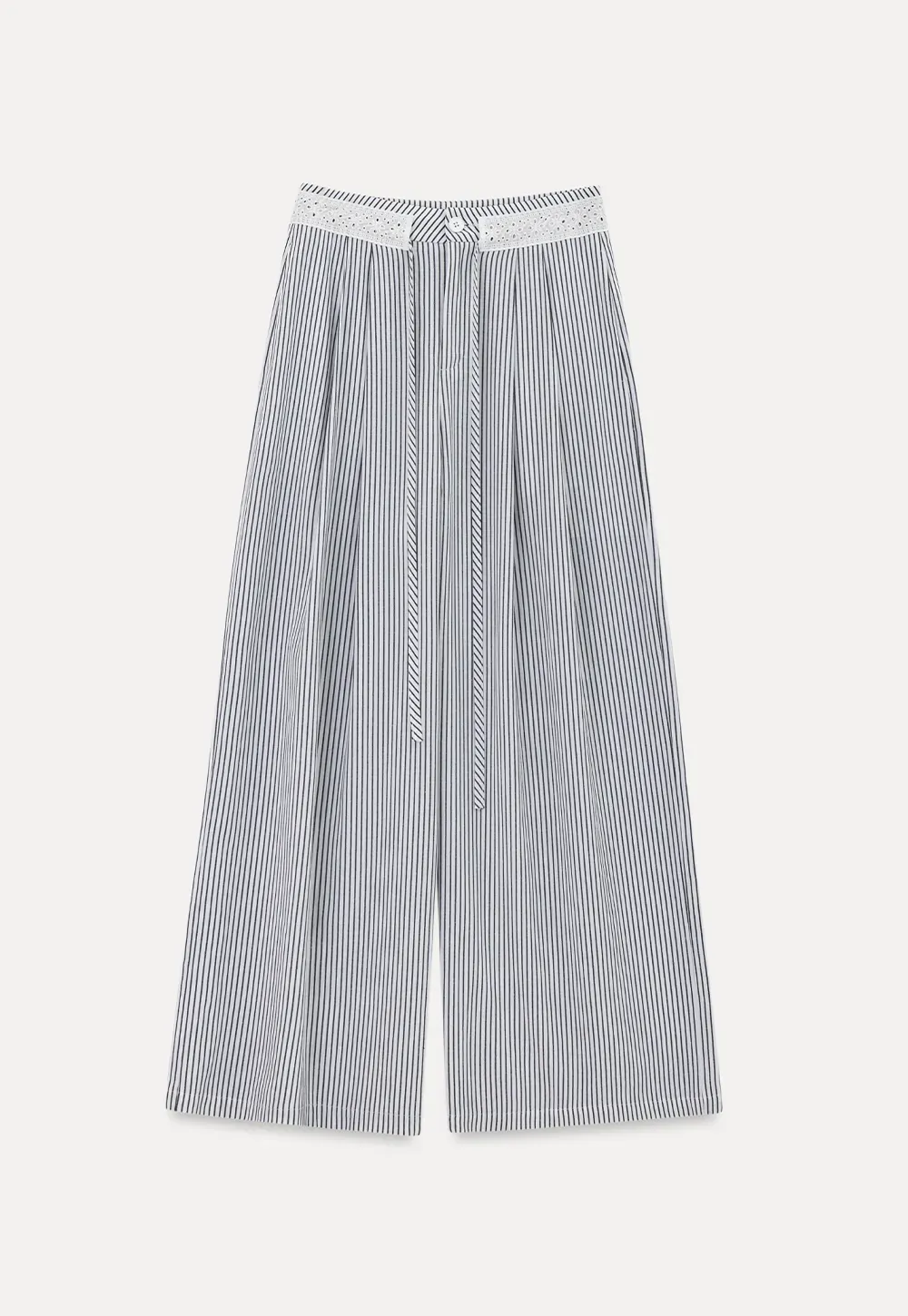 High Waist Pleated Wide Leg Striped Casual Pants