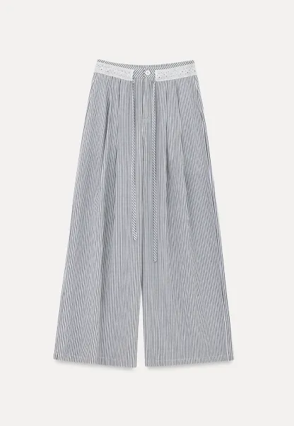 High Waist Pleated Wide Leg Striped Casual Pants