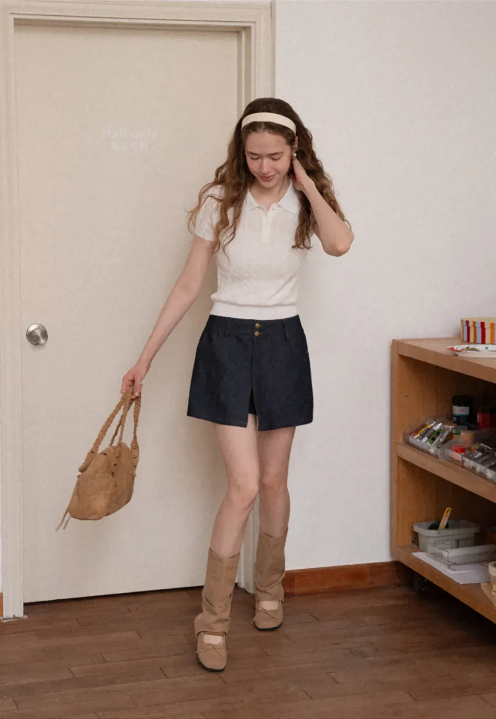 High Waist Double Button Denim A Line Skirt