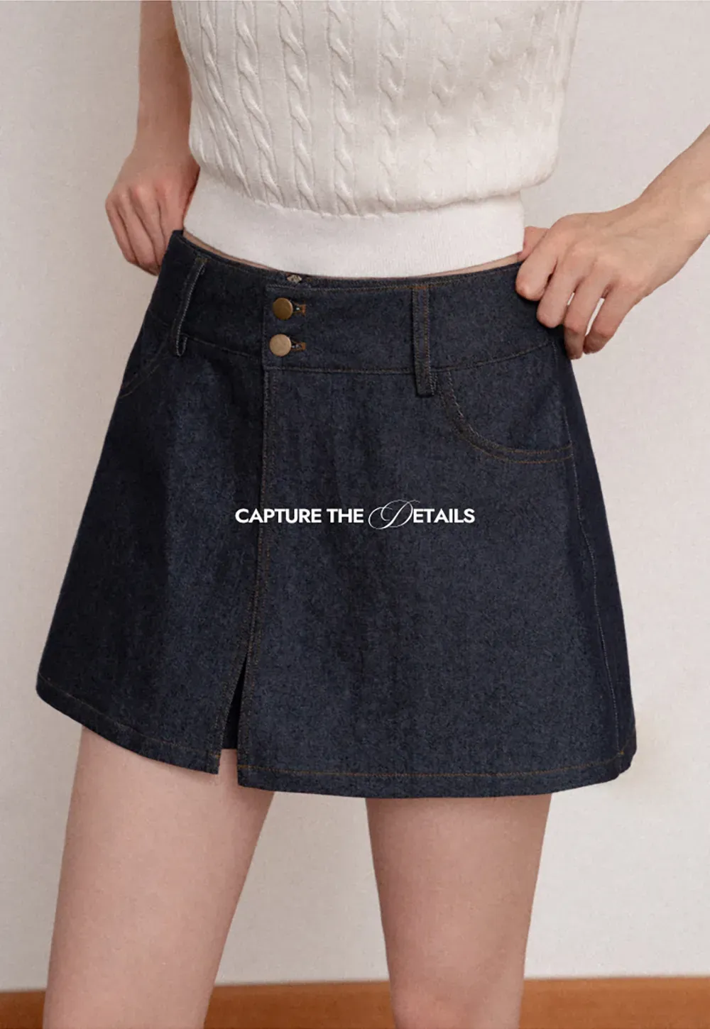 High Waist Double Button Denim A Line Skirt