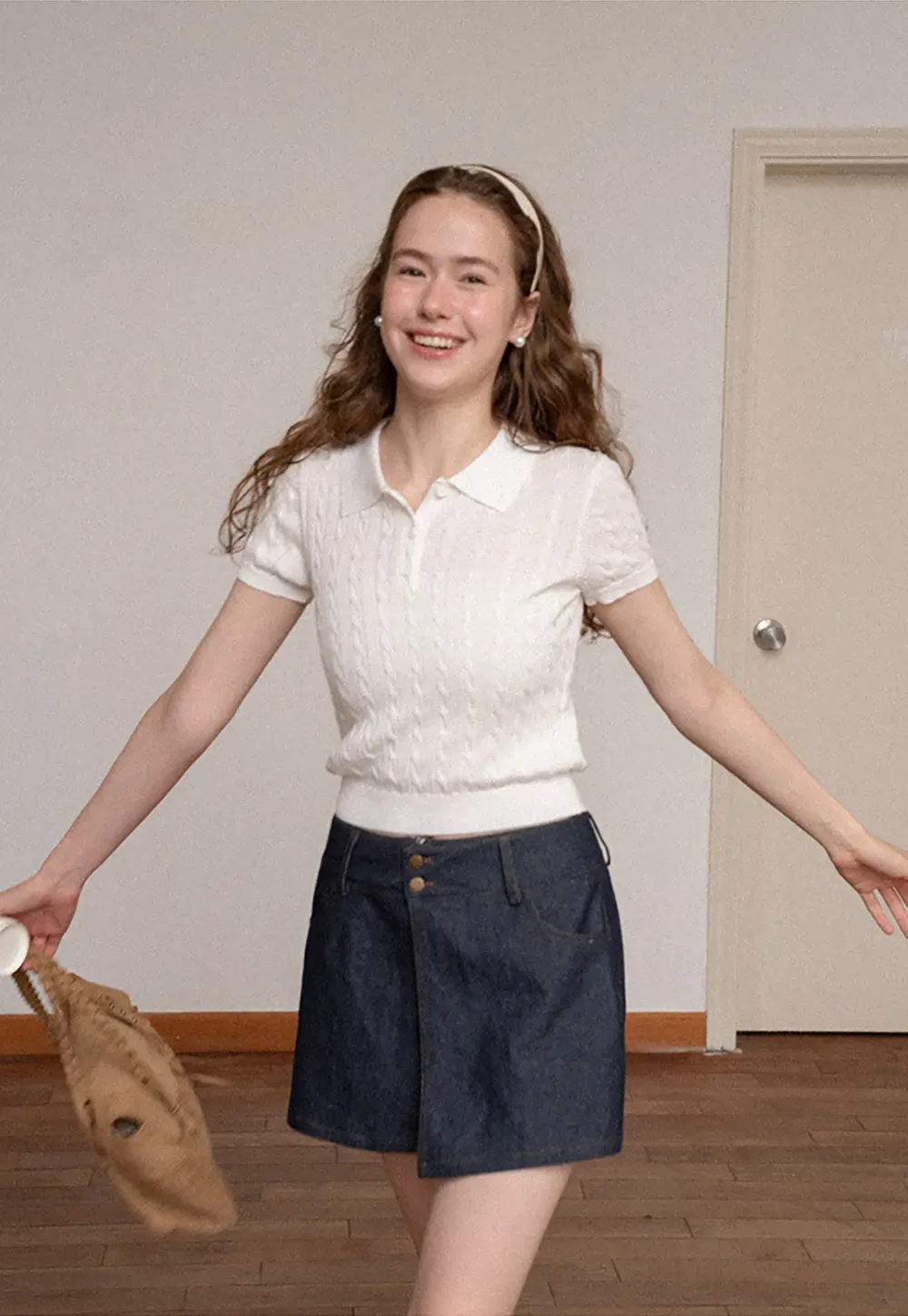 High Waist Double Button Denim A Line Skirt