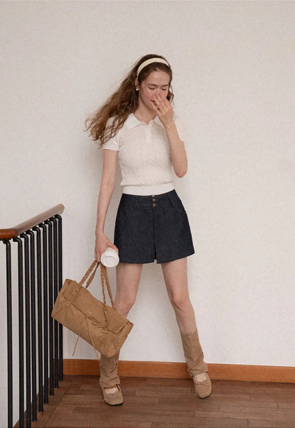 High Waist Double Button Denim A Line Skirt