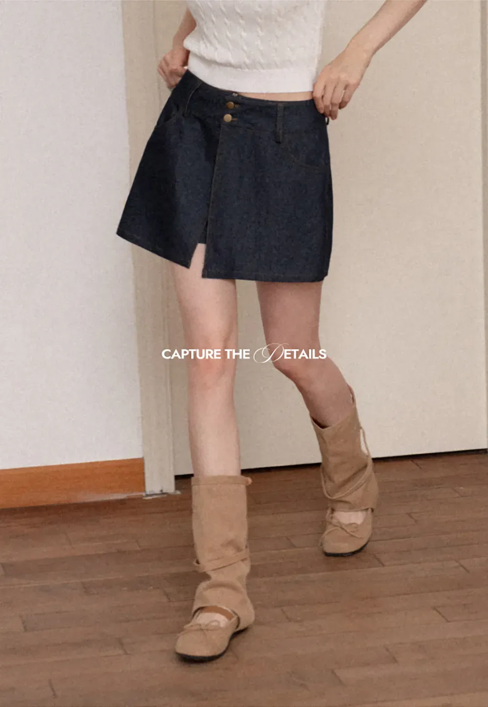 High Waist Double Button Denim A Line Skirt