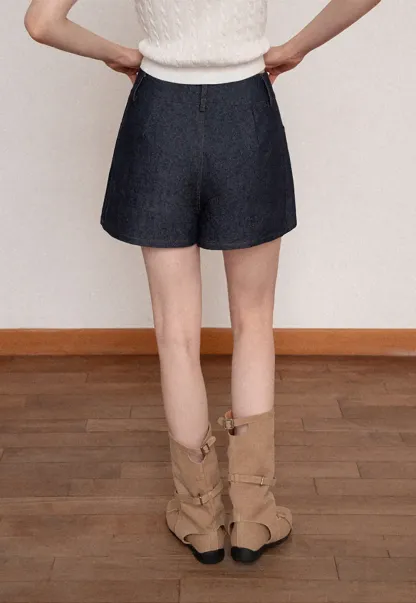 High Waist Double Button Denim A Line Skirt