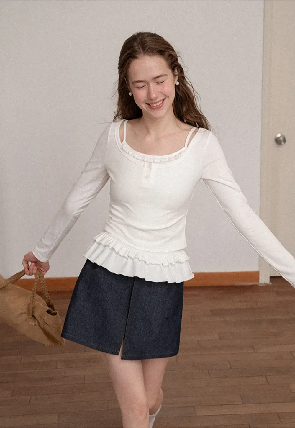 High Waist Double Button Denim A Line Skirt