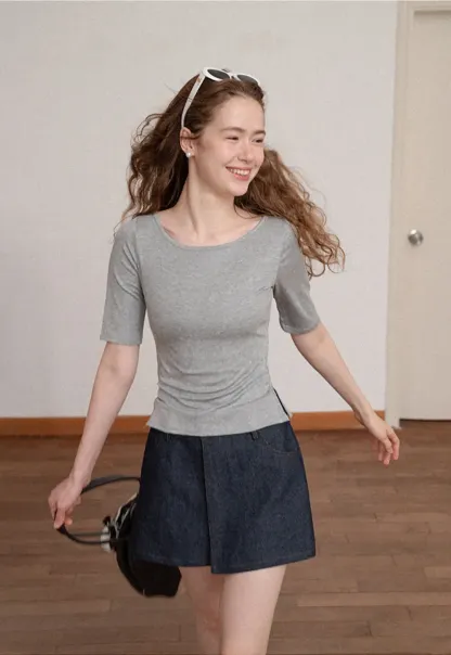 High Waist Double Button Denim A Line Skirt