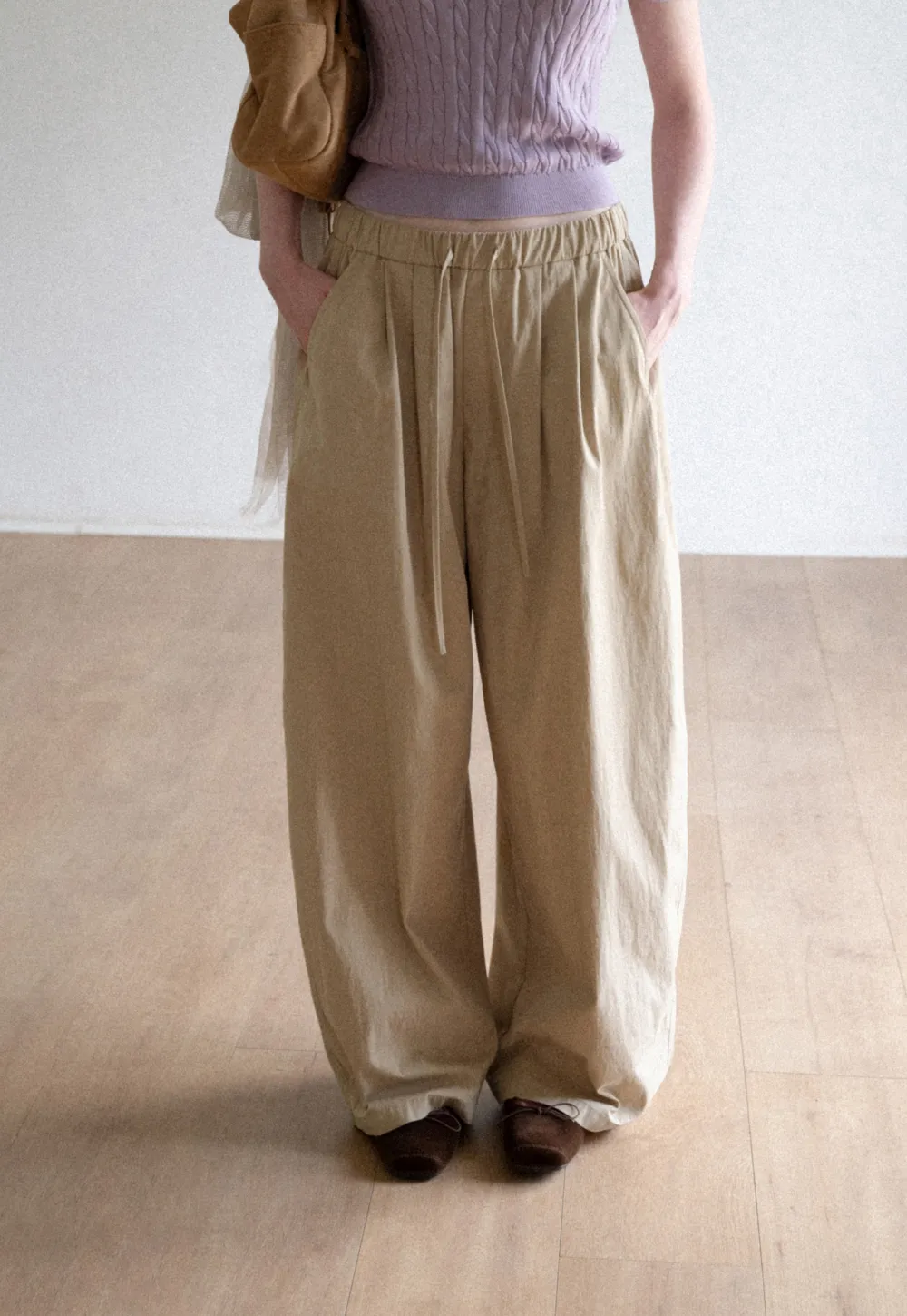 High Waist Drawstring Wide Leg Casual Pants