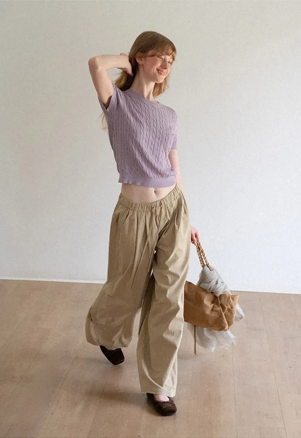 High Waist Drawstring Wide Leg Casual Pants