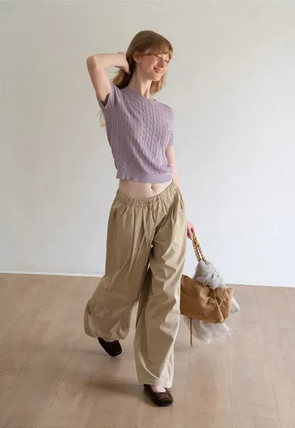 High Waist Drawstring Wide Leg Casual Pants