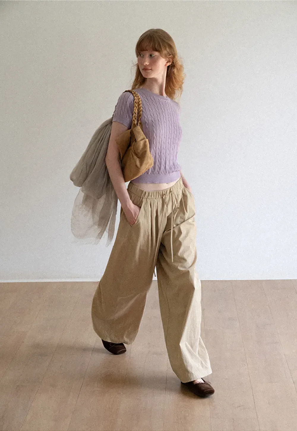 High Waist Drawstring Wide Leg Casual Pants