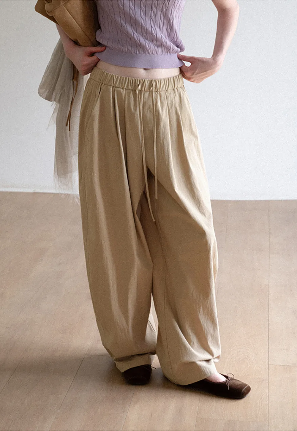 High Waist Drawstring Wide Leg Casual Pants