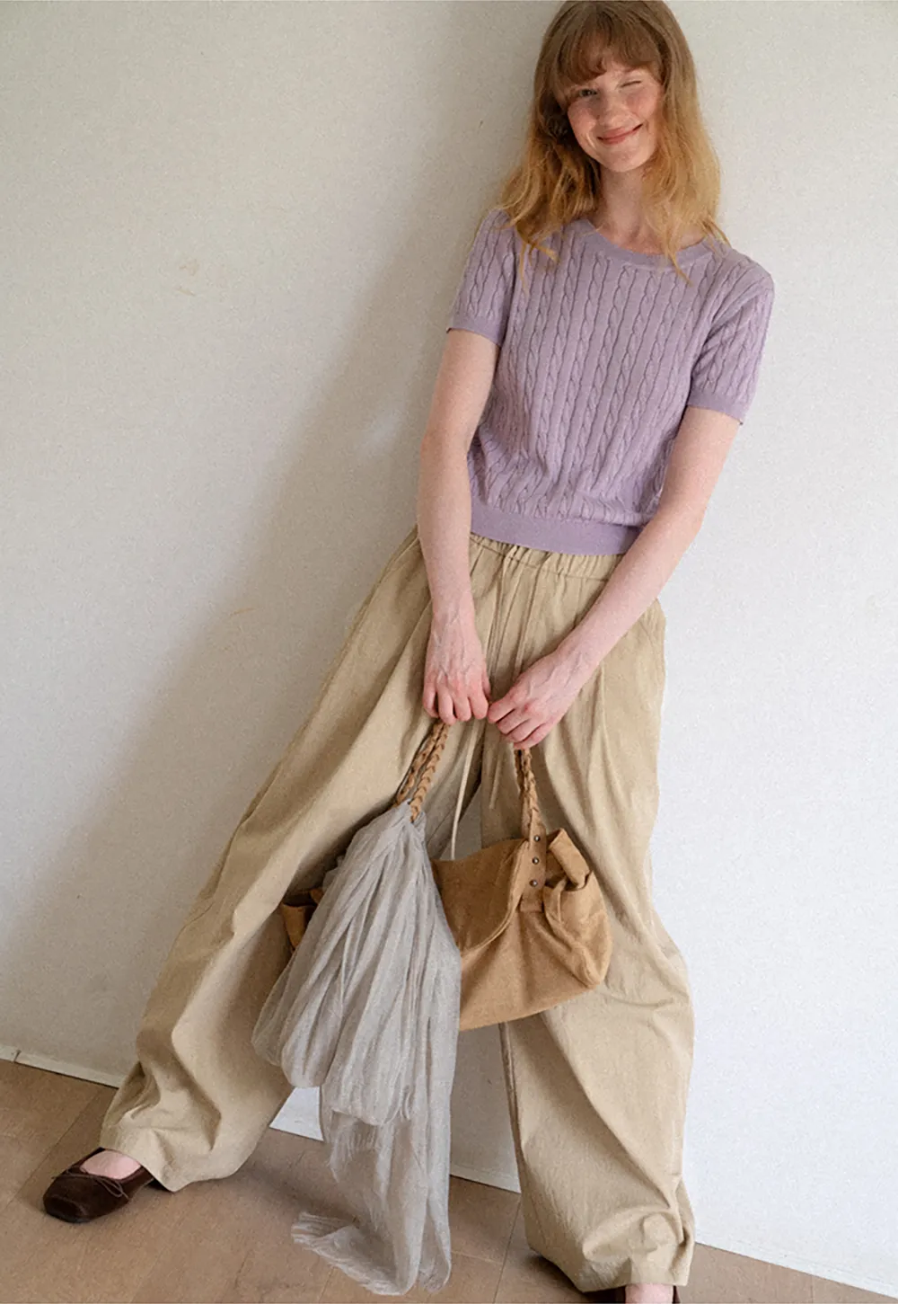 High Waist Drawstring Wide Leg Casual Pants