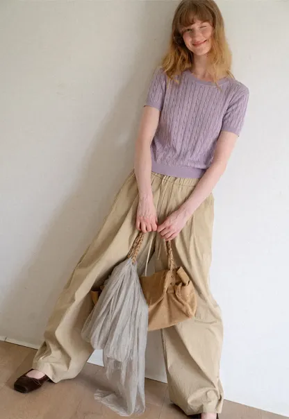 High Waist Drawstring Wide Leg Casual Pants