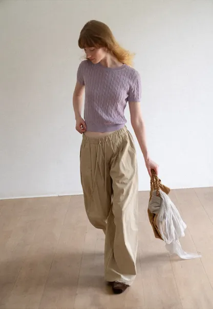 High Waist Drawstring Wide Leg Casual Pants