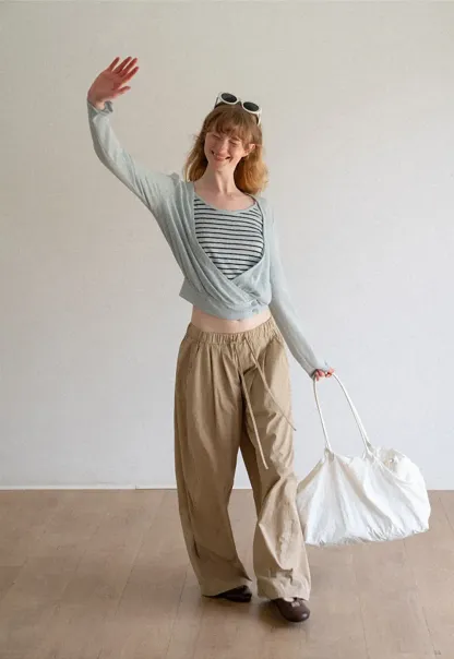 High Waist Drawstring Wide Leg Casual Pants