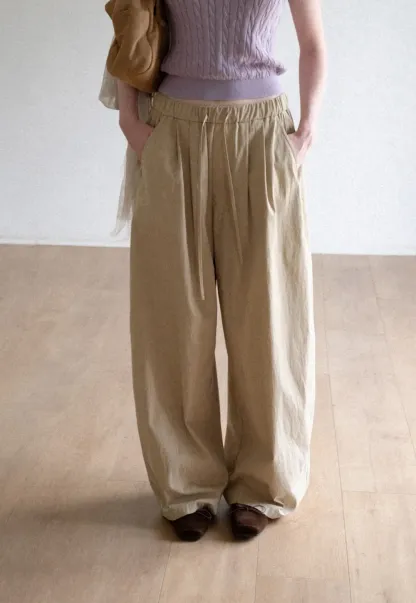 High Waist Drawstring Wide Leg Casual Pants